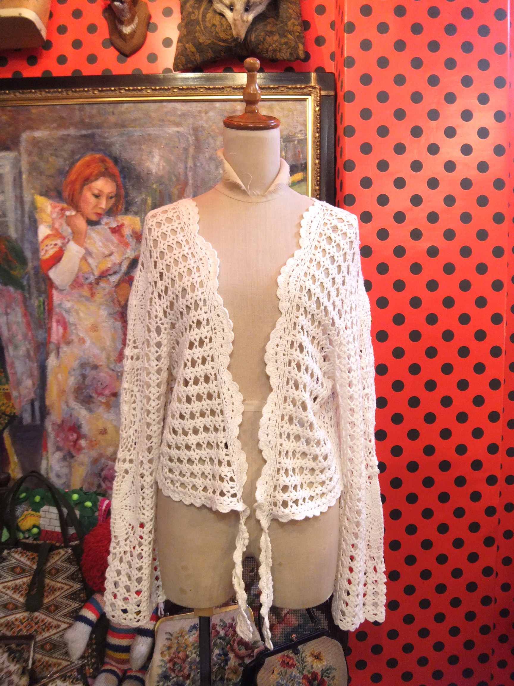 ヨーロッパ古着レトロかぎ編みレースカーディガン | 大阪・阿部野の